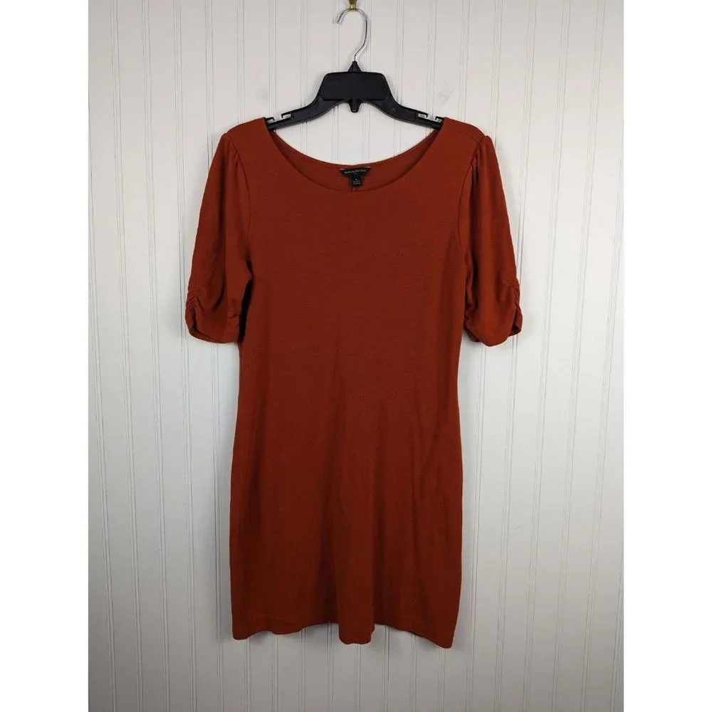 Banana Republic Women's Dress Burnt Orange Rouched‎ Sleeve Pullover Size M